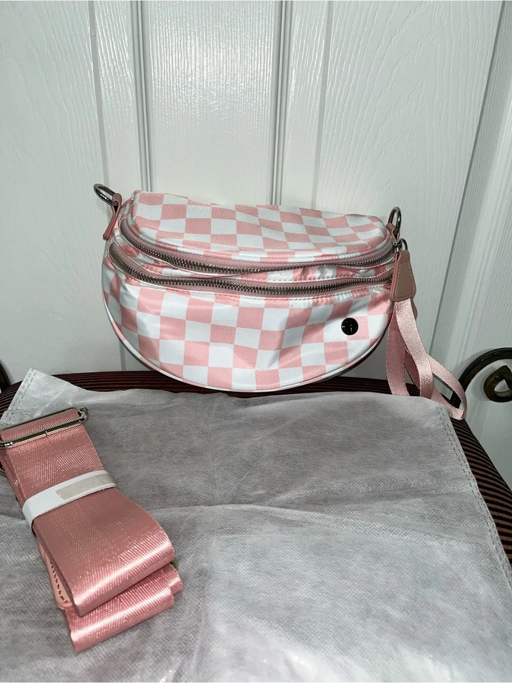 Lemon Drop Shop Pink Checkered Mini Crossbody Bum Bag